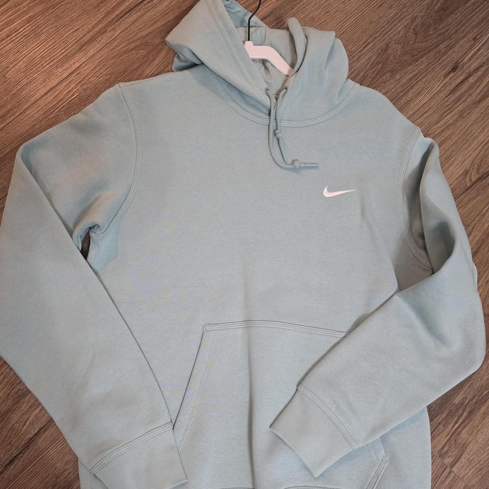 Nike Mint Green Hoodie with Ribbed Cuffs and Drawstring Hood